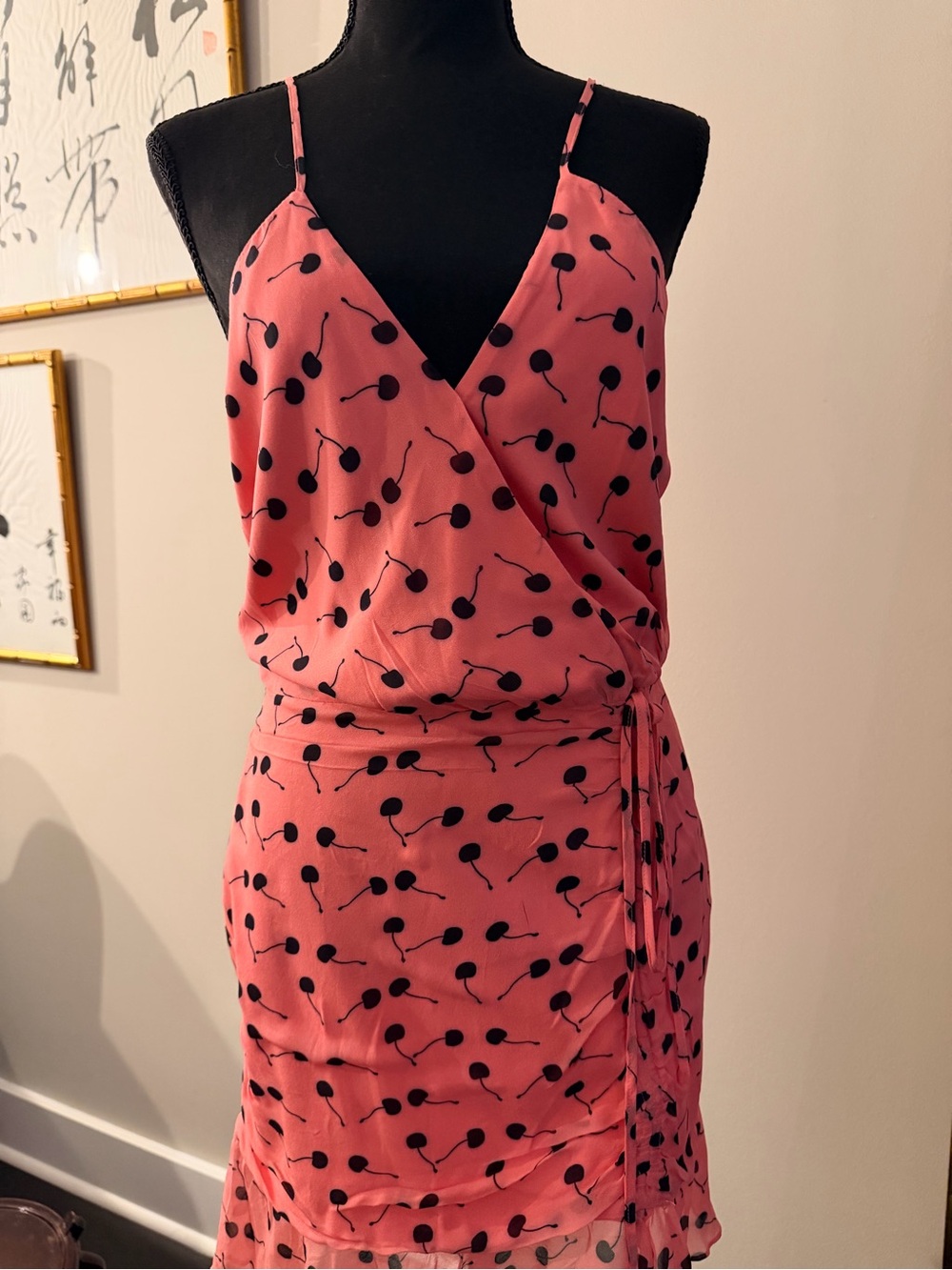 Karina Grimaldi Pink Cherry-Print Mini Wrap Dress